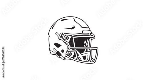 American football helmet illustration simple black and white design isolated on white background for sports graphic