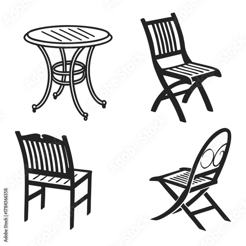 Four black silhouette chairs and one table furniture