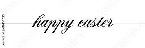Happy Easter black linear lettering with swooshes. Hand drawn elegant modern vector calligraphy. Design for holiday greeting card and invitation of the happy Easter day. Greeting card text template. 