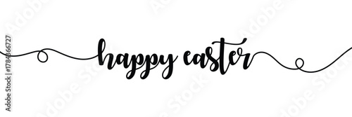 Happy Easter black linear lettering with swooshes. Hand drawn elegant modern vector calligraphy. Design for holiday greeting card and invitation of the happy Easter day. Greeting card text template. 
