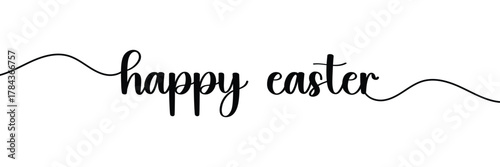 Happy Easter black linear lettering with swooshes. Hand drawn elegant modern vector calligraphy. Design for holiday greeting card and invitation of the happy Easter day. Greeting card text template. 