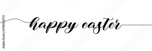 Happy Easter black linear lettering with swooshes. Hand drawn elegant modern vector calligraphy. Design for holiday greeting card and invitation of the happy Easter day. Greeting card text template. 