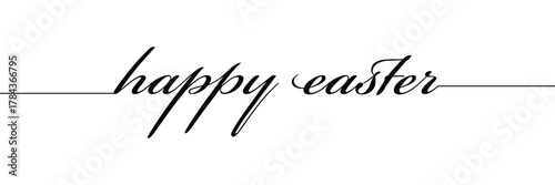 Happy Easter black linear lettering with swooshes. Hand drawn elegant modern vector calligraphy. Design for holiday greeting card and invitation of the happy Easter day. Greeting card text template. 