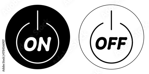 円形のON/OFFシンプルアイコン　ブラック・ホワイト