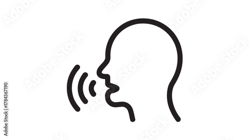 Speaking head icon simple line art illustration for communication and voice recognition apps isolated on white background