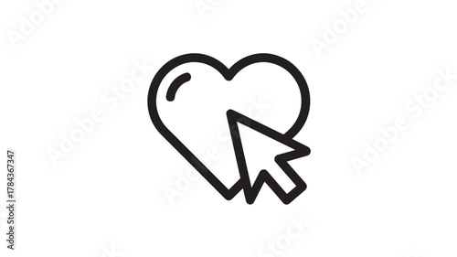 Heart icon with cursor simple line illustration for favorite button isolated on white background