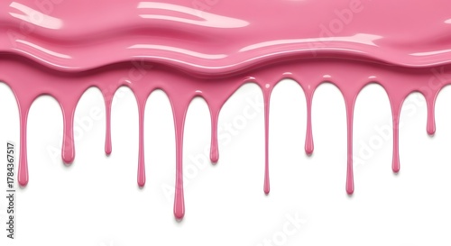 Glossy Pink Dripping Liquid on White Background