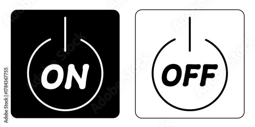 四角形のON/OFFシンプルアイコン　ブラック・ホワイト