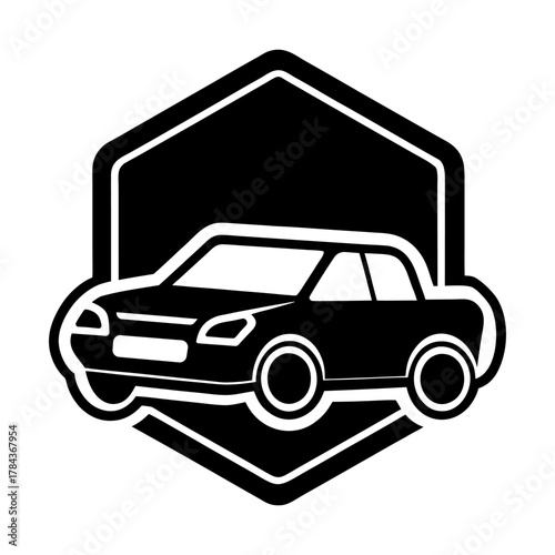 Shiny Metallic Car-Sharing App Icon on White Background.