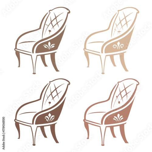 Four ornate chairs in brown and beige tones furniture