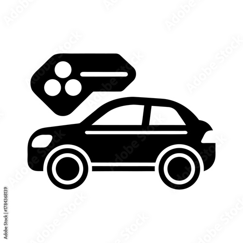 Metallic Chrome Car-Sharing Icon with Premium Reflections on White.