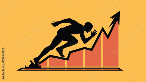 Dynamic runner silhouette sprinting up a vibrant growth chart, symbolizing ambition and financial success in business strategies and career goals