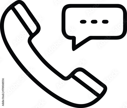 An outline icon of a telephone receiver with a speech bubble.