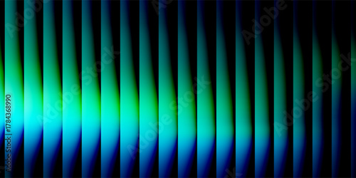 Futuristic neon texture with vibrant shades of blue green gradients and bright smooth fluted vertical lines. Bold dynamic design blending smooth tones and radiant colors for modern visual art project