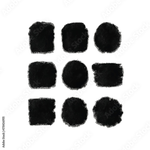 Print  Textured paint blotches – Set of large, textured ink or paint blotches with rough edges and uneven shapes, creating a grunge effect.