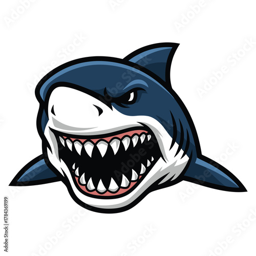 Aggressive cartoon shark with open mouth and sharp teeth animal ocean
