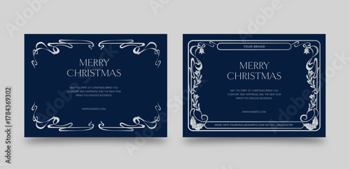 Christmas Flyer Poster Template in Vintage Art Nouveau Look, Traditional Holiday Invitation & Greeting Card Layout with Merry Christmas Text