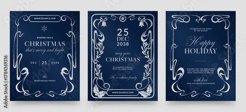Christmas Flyer Poster Template in Vintage Art Nouveau Look, Traditional Holiday Invitation & Greeting Card Layout with Merry Christmas Text