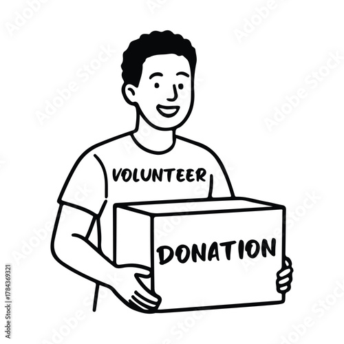 Dedicated volunteer cheerfully delivers donation box, sharing compassion and support, offering a helping hand to those in need, spreading kindness