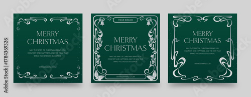 Christmas Flyer Poster Template in Vintage Art Nouveau Look, Traditional Holiday Invitation & Greeting Card Layout with Merry Christmas Text