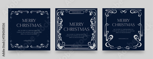 Christmas Flyer Poster Template in Vintage Art Nouveau Look, Traditional Holiday Invitation & Greeting Card Layout with Merry Christmas Text