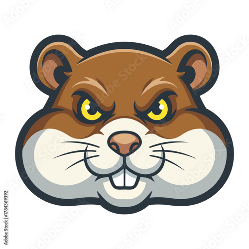 Angry brown hamster face with yellow eyes and buck teeth vector illustration rodent animal