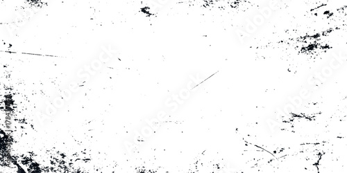 Abstract grunge texture featuring dynamic black ink splatters, scratches, and distressed marks on a clean white background.