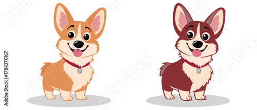 Cute cartoon corgi dogs illustration with happy expressions and playful style
