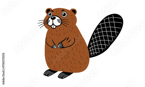 Cute cartoon beaver illustration with brown fur and black tail design
