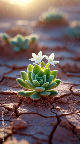 small green sprout emerging from cracked, dry earth Hope in the Dust, Generative Ai