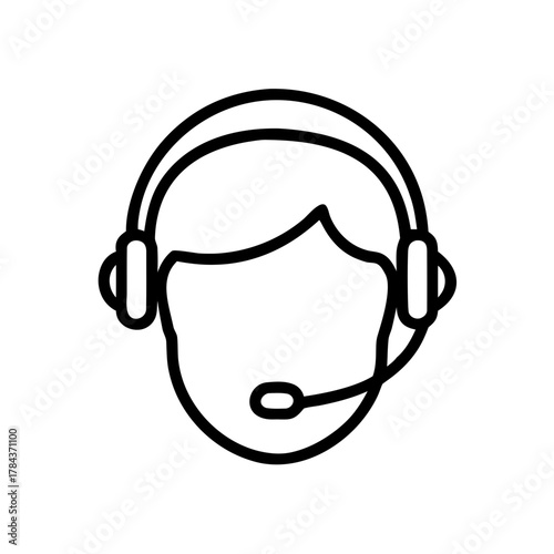 Customer Support Operator Icon with Headset Outline