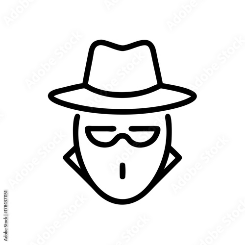 Secret Agent Disguise Icon with Hat and Glasses