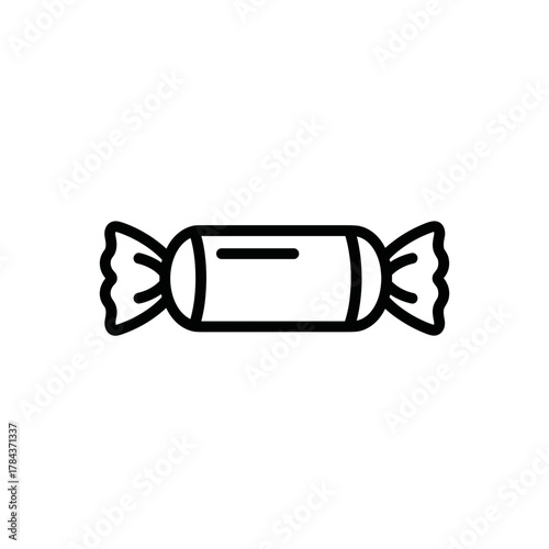 Simple line drawing of a wrapped candy on white background  