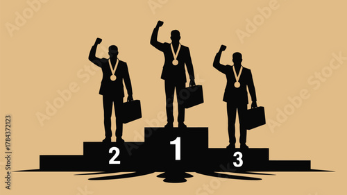 Celebrating business success with winning team and medals, perfect for corporate achievements and sales performance marketing campaigns