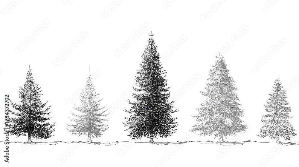 Obraz premium christmas tree line art vector style