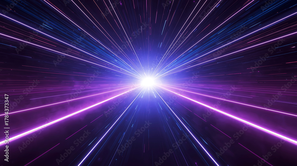 Fototapeta premium Abstract hyperspace jump background with neon light rays shining and traveling through space