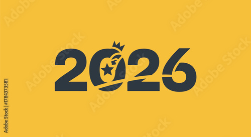 Creative 2026 new year logo design featuring a stylized rooster head with a star.