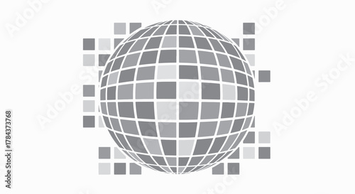 Abstract globe made of squares with a background of squares.