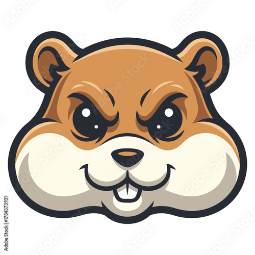 Cartoon hamster face with angry eyes and smiling mouth rodent animal