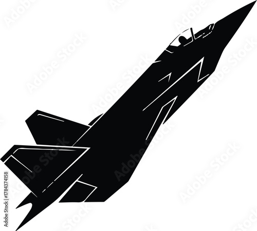 Vector Fighter jet silhouette soaring high in the sky illustration