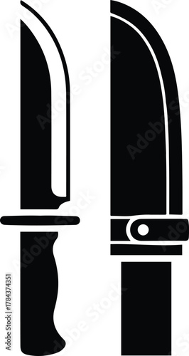 Vector Hunting knife and sheath black simple silhouette illustration