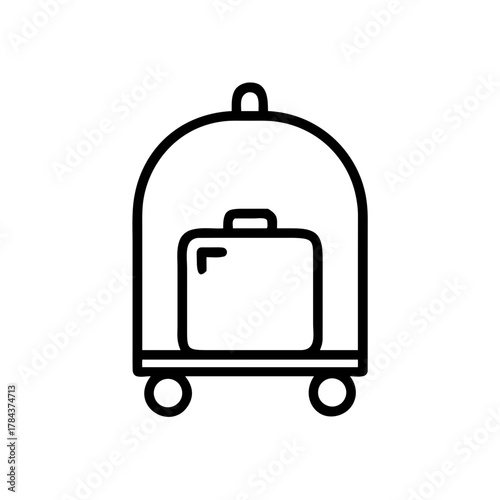 Luggage Cart Outline Icon – Simple Vector Illustration of Hotel Baggage Trolley Symbol