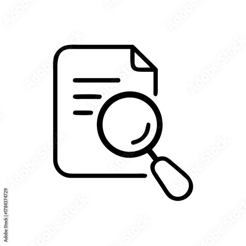 Document Search Outline Icon – Simple Vector Illustration of File Analysis Symbol