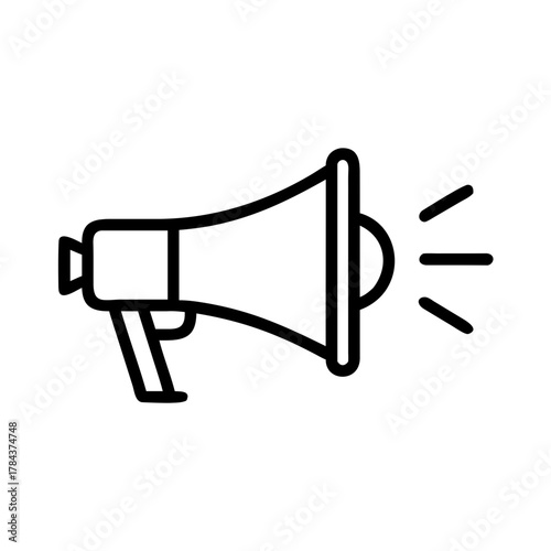 Megaphone Outline Icon – Minimal Vector Illustration of Sound Announcement Device