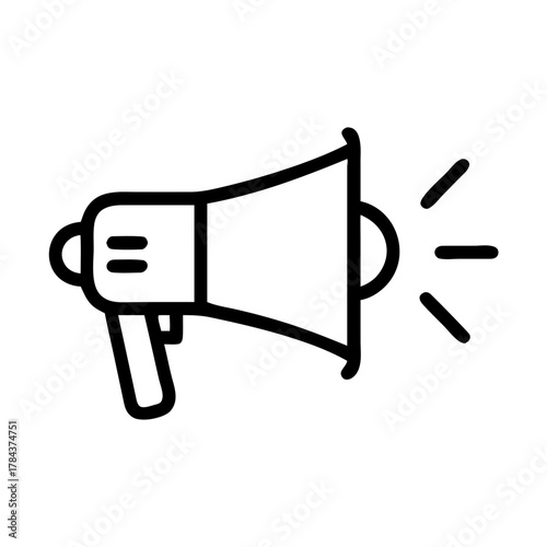 Megaphone Outline Icon – Simple Vector Illustration of Loudspeaker Announcement Symbol