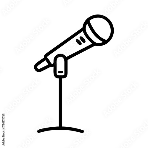 Microphone Outline Icon – Simple Vector Illustration of Audio Recording Equipment