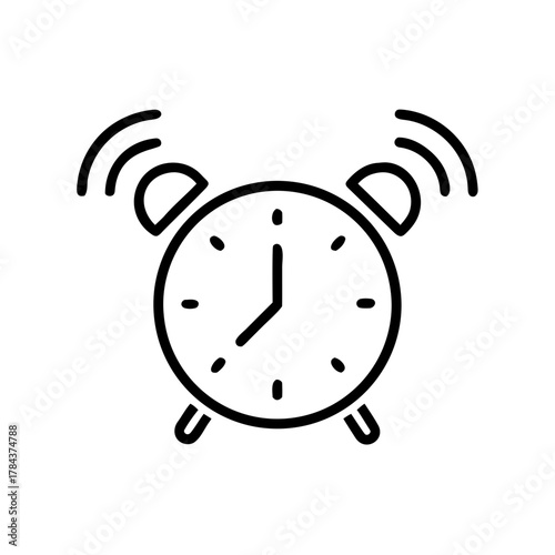 Alarm Clock Icon, Minimal Line Time Symbol Vector Illustration