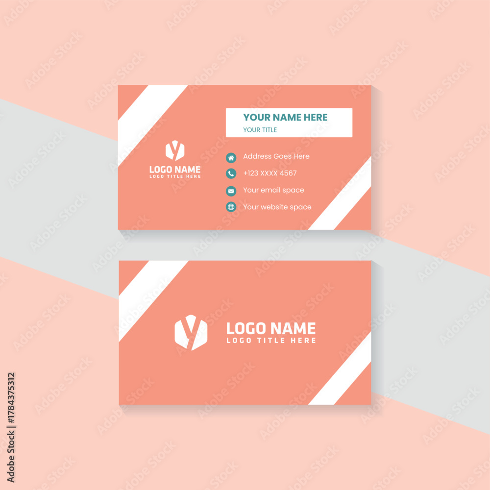 Fototapeta premium business card design . double sided business card template modern and clean style . flat living coral color