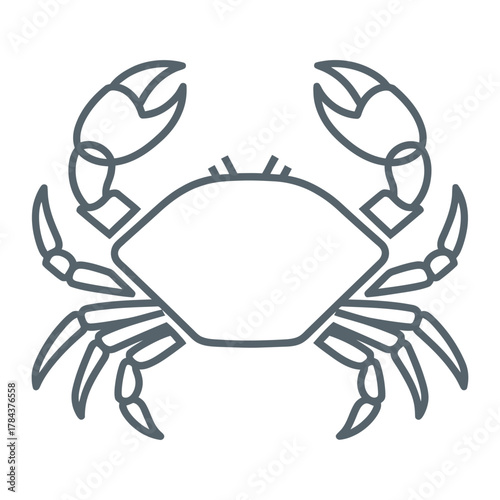 Dark grey outline of a crab with claws raised on white background animal