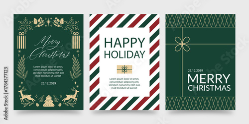 Modern Christmas Greetings Card Template & Holiday Photo Card Flyer with Merry Christmas & Happy Holidays Text